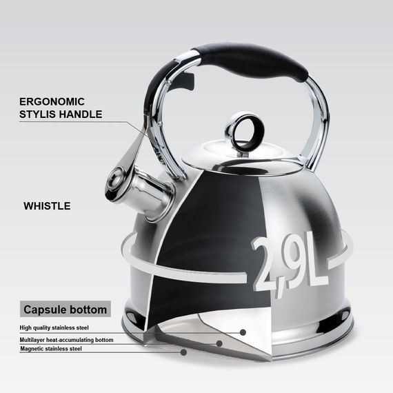 Чайник 2.9 л Maestro MR‑1334 з нержавіючої сталі зі свистком для всіх типів плит | Зображення 3