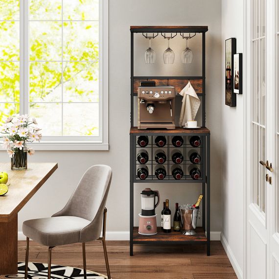 Стелаж кухонний Costway WineBar для мікрохвильовки та вина лофт коричневий | Зображення 2