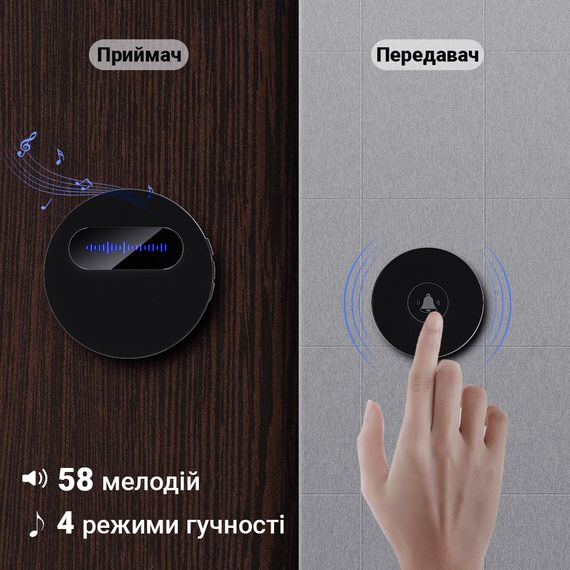 Беспроводной дверной звонок с автономной кнопкой Digital Lion WDB-06, до 180 м, Черный (7803) | Зображення 7