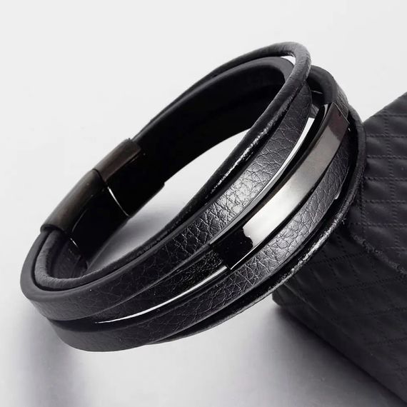 Мужской кожаный браслет Primo Jewelry Punk с магнитной застежкой - Black | Зображення 1
