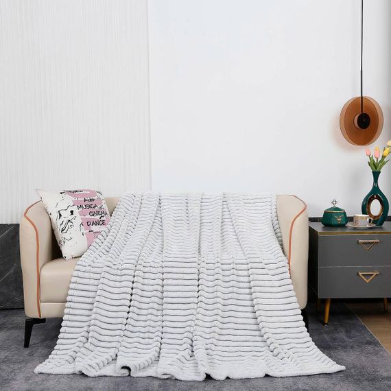 Плед флісовий в смужку(3 см) світло-сірий Love You 200 x 220 см