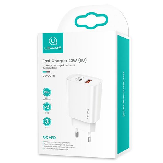 СЗУ Usams US-CC121 T35 QC3.0 + PD3.0 20W Белый | Зображення 3
