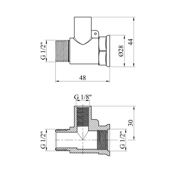Трійник посилений LexLine 1/2"х1/2''хМ10 ЗВВ латунний УК0243-В | Зображення 1
