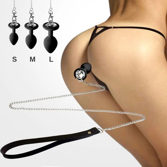 Силіконова анальна пробка Art of Sex Metal Anal Plug with Leash size M з повідцем Black | Зображення 2