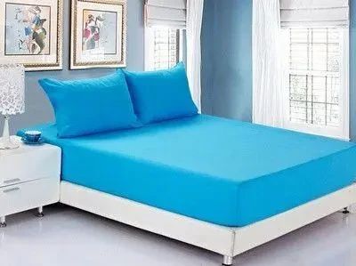 Блакитне Простирадло махрове на резинці з наволочками Anisa (220х240+30 см)