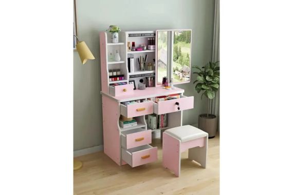 Стол макияжный с LED-зеркалом и пуфиком (STL-MD 88), розовый — стиль и комфорт в каждой детали | Зображення 3