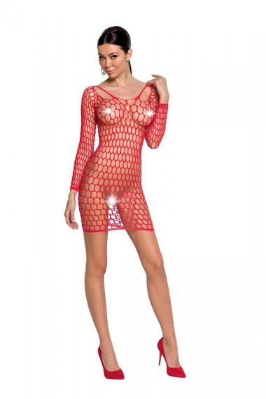 Бодістокінг-сукня з глибоким коміром Passion BS093 red, довгі рукави Sex Aura