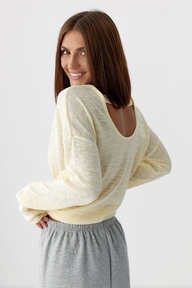 Легкий в'язаний джемпер у смужку - лимонний цвет, ONE SIZE (є розміри) | Зображення 1