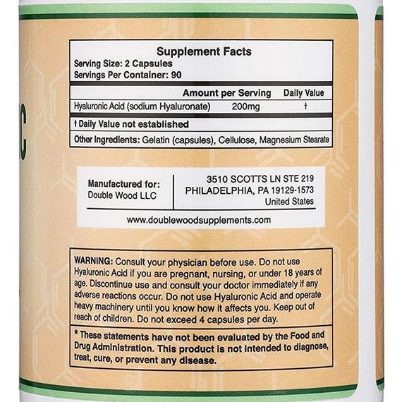 Гіалуронова кислота Double Wood Hyaluronic Acid 200 mg 180 Caps | Зображення 1