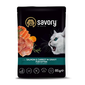 Вологий корм пауч Savory для кошенят, лосось і морква 85г
