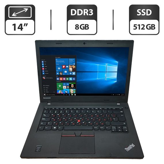 Ноутбук Б-класс Lenovo ThinkPad L450 / 14" (1366x768) TN / Intel Core i5-4300U (2 (4) ядра по 1.9 - 2.9 GHz) / 8 GB DDR3 / 512 GB SSD / Intel HD Graphics 4400 / WebCam б/у