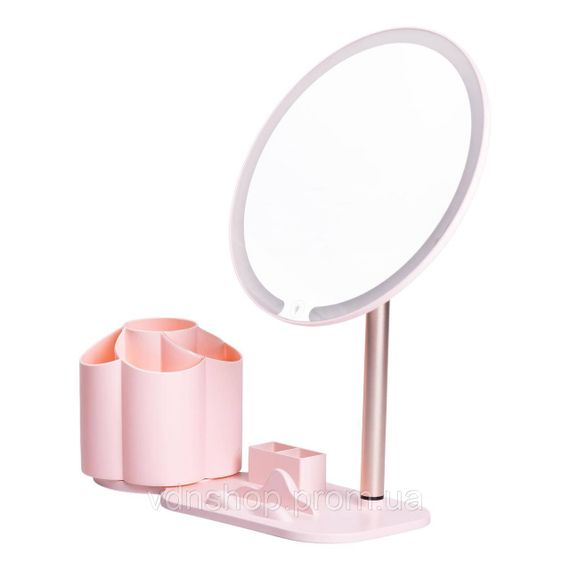 Дзеркало для макіяжу з підсвічуванням кругле настільне Ø21 см з підставкою Рожеве HP-10-9AP | Зображення 4