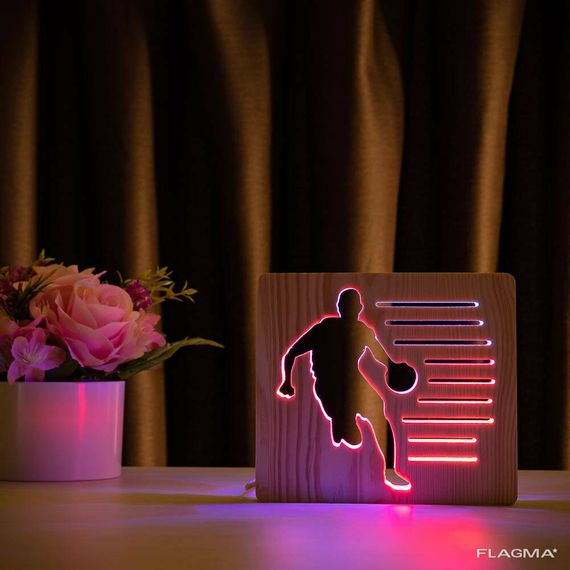 Светильник ночник ArtEco Light из дерева LED "Баскетболист с мячем" с пультом и... | Зображення 8