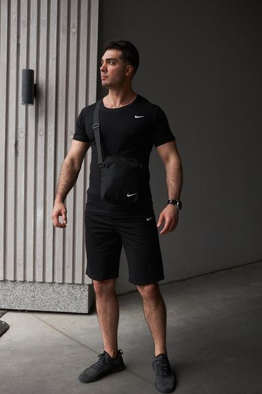 Комплект чоловічий Nike: футболка чорна + шорти чорні + барсетка чорна (1586983898)