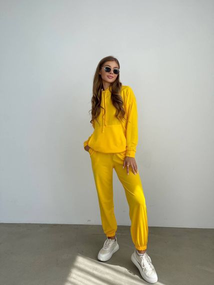 Женский спортивный костюм худи и джоггеры демисезонный двунитка BF536 размер 42/44, цвет желтый