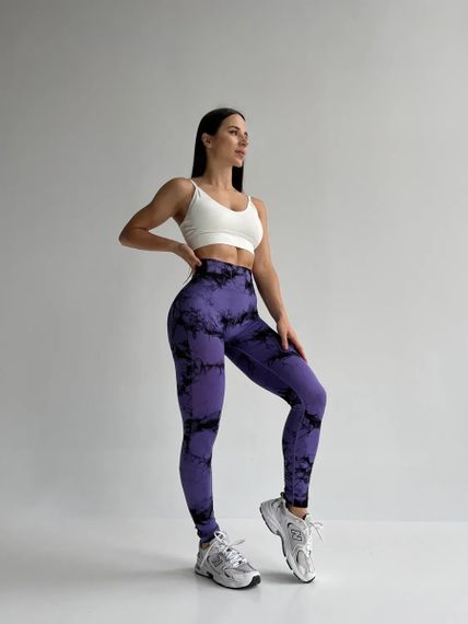 Легінси жіночі спортивні з пуш-ап Tie Dye 18915 L фіолетовий мармур