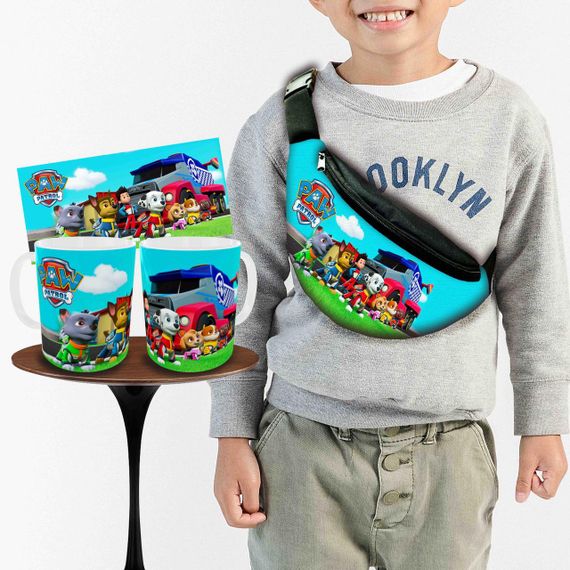 Набор: детская сумка-бананка+кружка Щенячий патруль 32х15см,бананка для мальчика через плечо (01020)