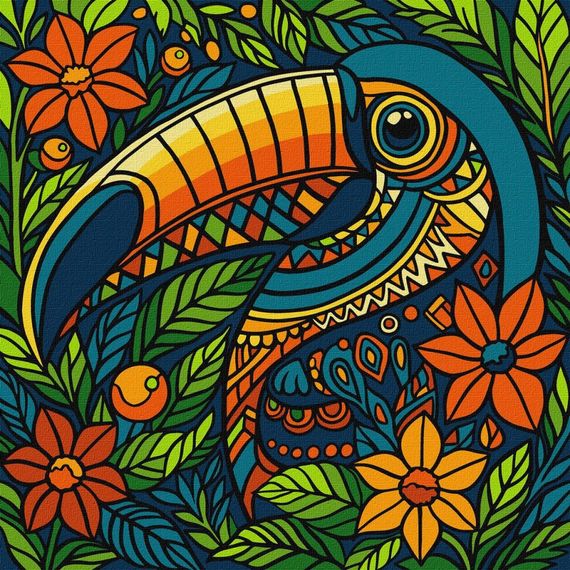 Картина по номерам "Витраж. Тукан" ©art_selena_ua KHO5163, 30х30 см