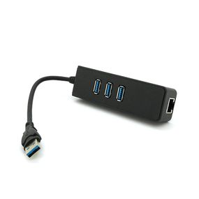 Хаб USB 3.0, 3 порти USB 3.0 + 1 порт Ethernet, Black,  BOX
