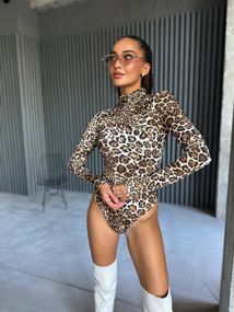 Женское боди леопардовое с длинным рукавом JM0109 размер 42/44