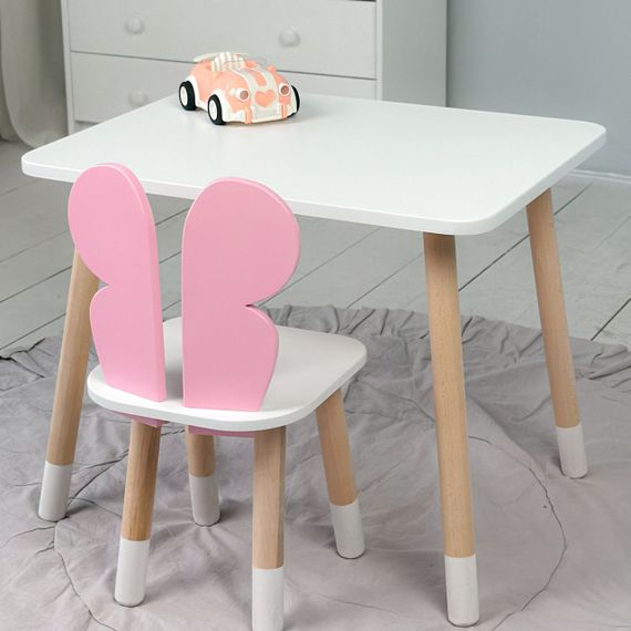 Дитячий прямокутний стіл та стільчик рожевий метелик з білим сидінням. Дитячий  білий столик | Зображення 5