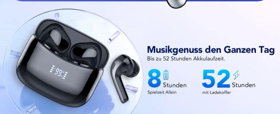 Беспроводные Bluetooth наушники Arikasen, 52 часа воспроизведения, водонепроницаемость IPX7, | Зображення 6