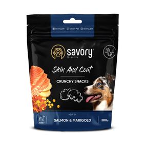 Хрусткі ласощі Savory Skin and Coat with Salmon and Marigolds для собак усіх порід для здоров’я шкіри та шерсті з лососем та