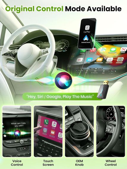 Беспроводной адаптер для CarPlay Android Auto для авто с проводным Карплей, WiFi Bluetooth iOS 10+/Android 11+ | Зображення 2
