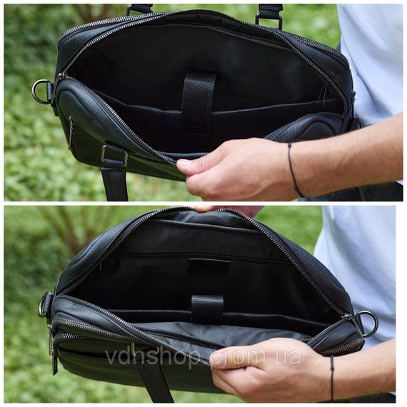 Офісна чоловіча сумка через плече 39х29х10, шкіряний портфель-месенджер для бізнесу, чорний | Зображення 7