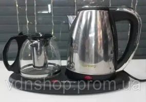 Комплект електрочайник із заварником на підставці із нержавіючої сталі Rainberg RB-2504