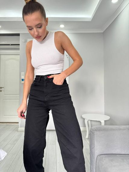Джинсы женские классические с высокой талией цвет черный 😍 38 | Зображення 2