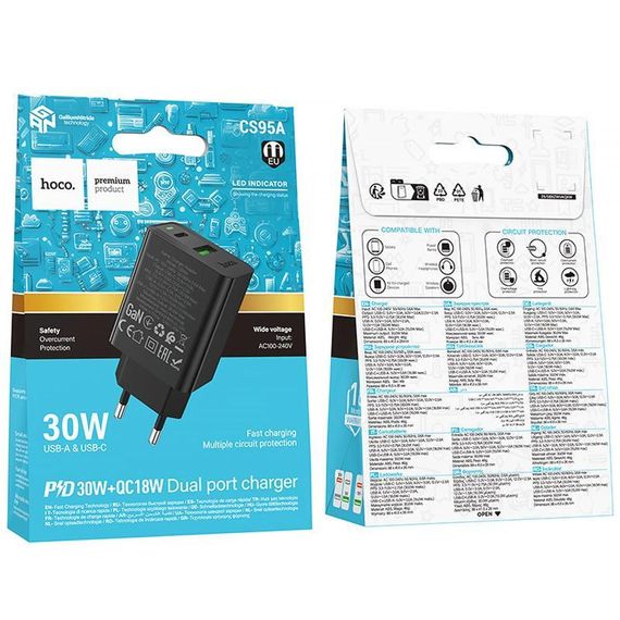 МЗП Hoco CS95A Leader PD30W+QC3.0 (1USB-A/1C) Black | Зображення 1