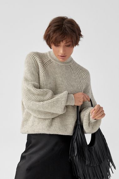 В'язаний светр із довгими рукавами реглан - меланж цвет, ONE SIZE (є розміри) | Зображення 4