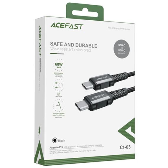 Дата кабель Acefast C1-03 Type-C to Type-C 60W (1.2m) Black | Зображення 2