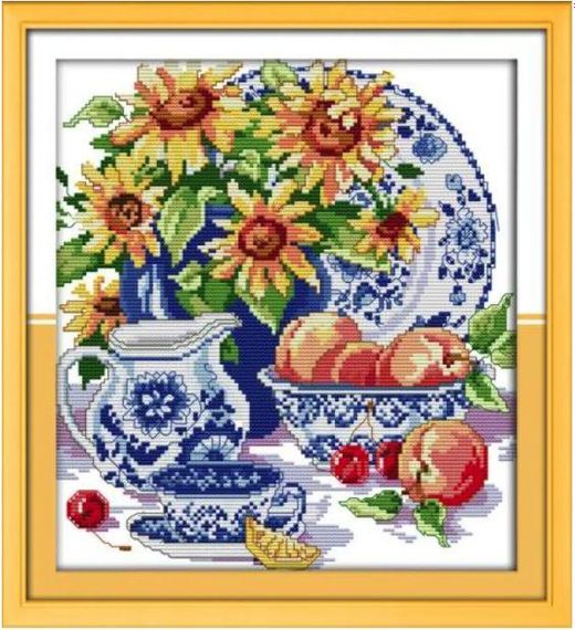 Набір для вишивання за нанесеною на канву схемою "Celadon sunflower". AIDA 14CT printed 30*33 см