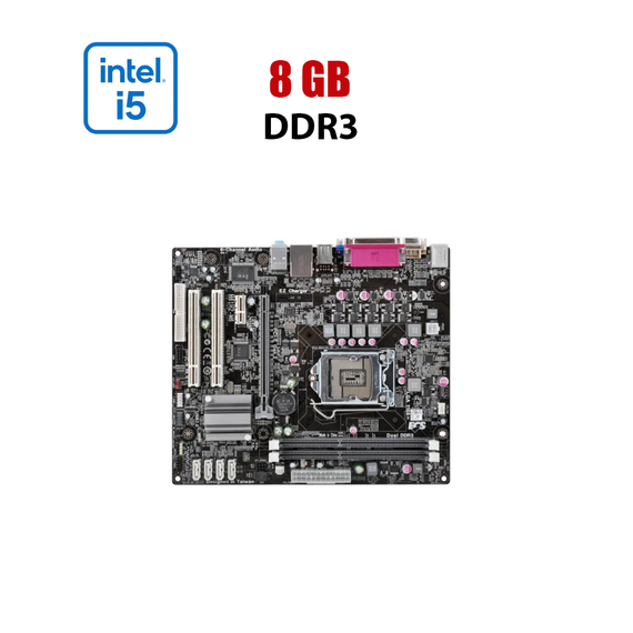 Комплект: Материнская плата ECS Elitegroup H61H2-M6 V1.0 / LGA1155 / Intel Core i5-3550 (4 ядра по 3.3 - 3.7 GHz) / 8 GB DDR3 / Intel HD Graphics 2500 + Кулер б/у
