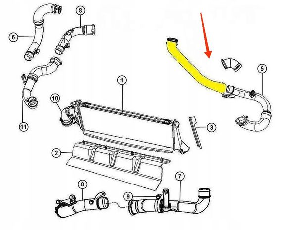 Jeep Compass 06-12 патрубок інтеркулера 2.0 CRD 04891705AB 04891705AA 04891705AC Джип Компас | Зображення 2