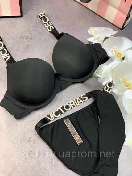Набор женского нижнего белья Victoria's Secret Буквы со стразами - 85В -  Черный | Зображення 5