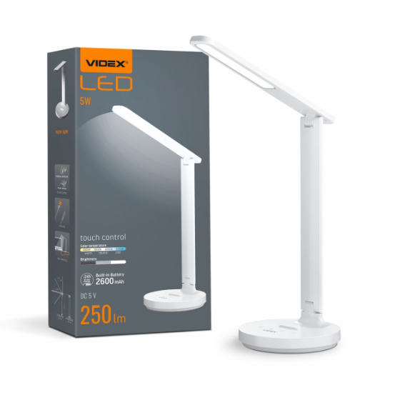 Лампа настільна LED 5W 1800-5000K з акумулятором VL-TF16W Videx