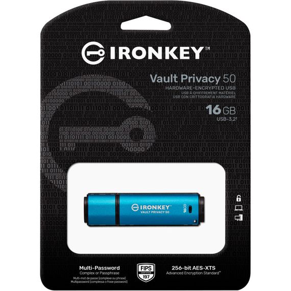 USB флеш накопичувач Kingston 16GB IronKey Vault Privacy 50 Blue USB 3.2 (IKVP50/16GB) | Зображення 4