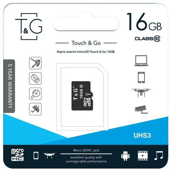 Карта пам'яті T&G (UHS-3) microSDHC Class 10 - 16GB (без адаптера) Чорний | Зображення 1
