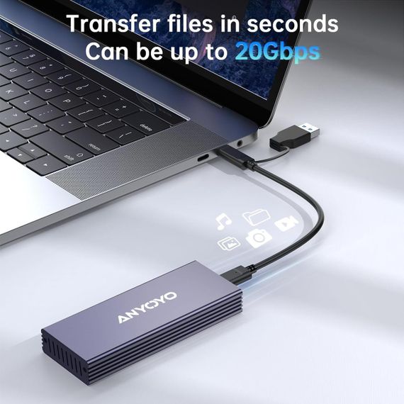 Корпус SSD M.2 NVME, корпус жорсткого диска USB 3.2 Gen2x2 20 Гбіт/с Корпус твердотільного накопичувача USB C | Зображення 5