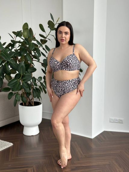Жіночий роздільний леопардовий купальник  PLUS SIZE з поролоновою чашкою | Зображення 4