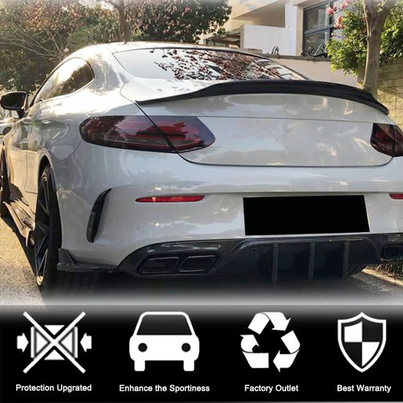 Накладки на задній бампер V2 (для купе/кабріолет AMG-Line / C43 AMG 2015-2019, Карбон) для Mercedes C-сlass W205 рр | Зображення 1