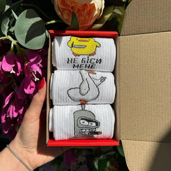 Подарочный набор мужских носков в коробке размер 40-45 3 пары цвет белый  ч3бокс044 | Зображення 5