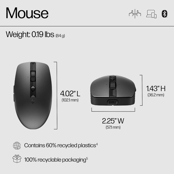 Мишка HP 710 Silent Rechargeable Wireless Black (6E6F2AA) | Зображення 2
