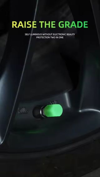 Зелені флуоресцентні (неонові) ковпачки на ніпель для велосипеда, машини, мотоцикла, самоката | Зображення 3