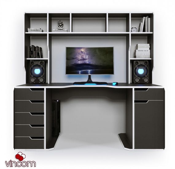 Геймерский стол ZEUS Viking-4S черныйбелый | Зображення 4