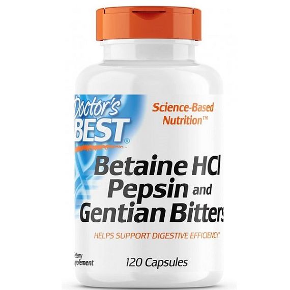 Бетаїну гідрохлорид Doctor's Best Betaine HCL, Pepsin and Gentian Bitters 120 Caps