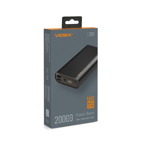 Павербанк 20000 mAh Videx VPB-320-B 22,5W чорний